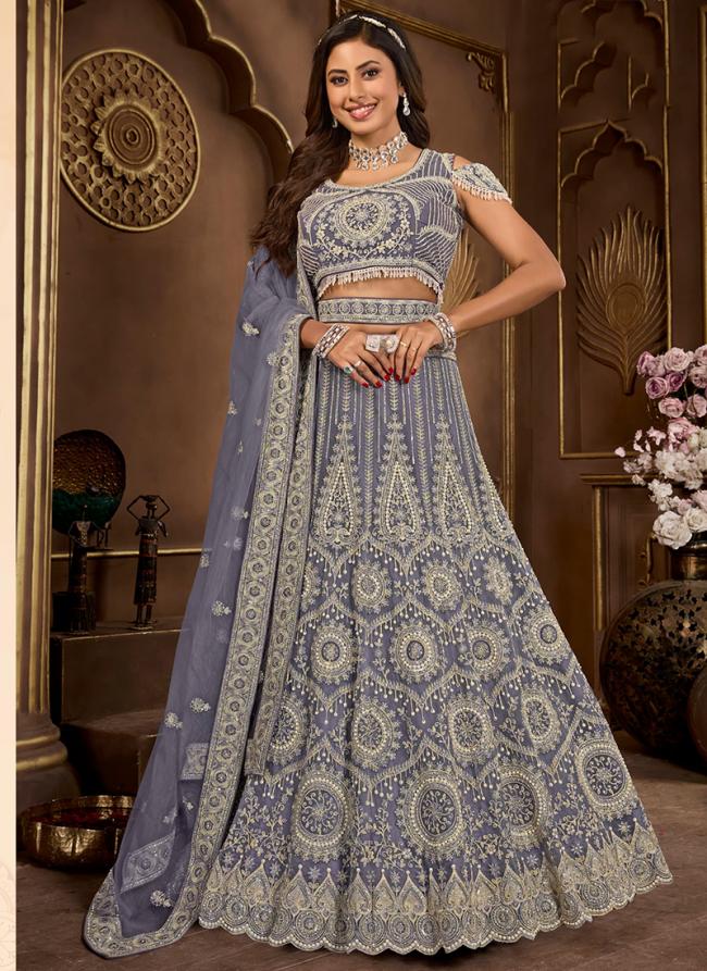 Net Dark Gray Bridal Wear Embroidery Work Readymade Lehenga Choli